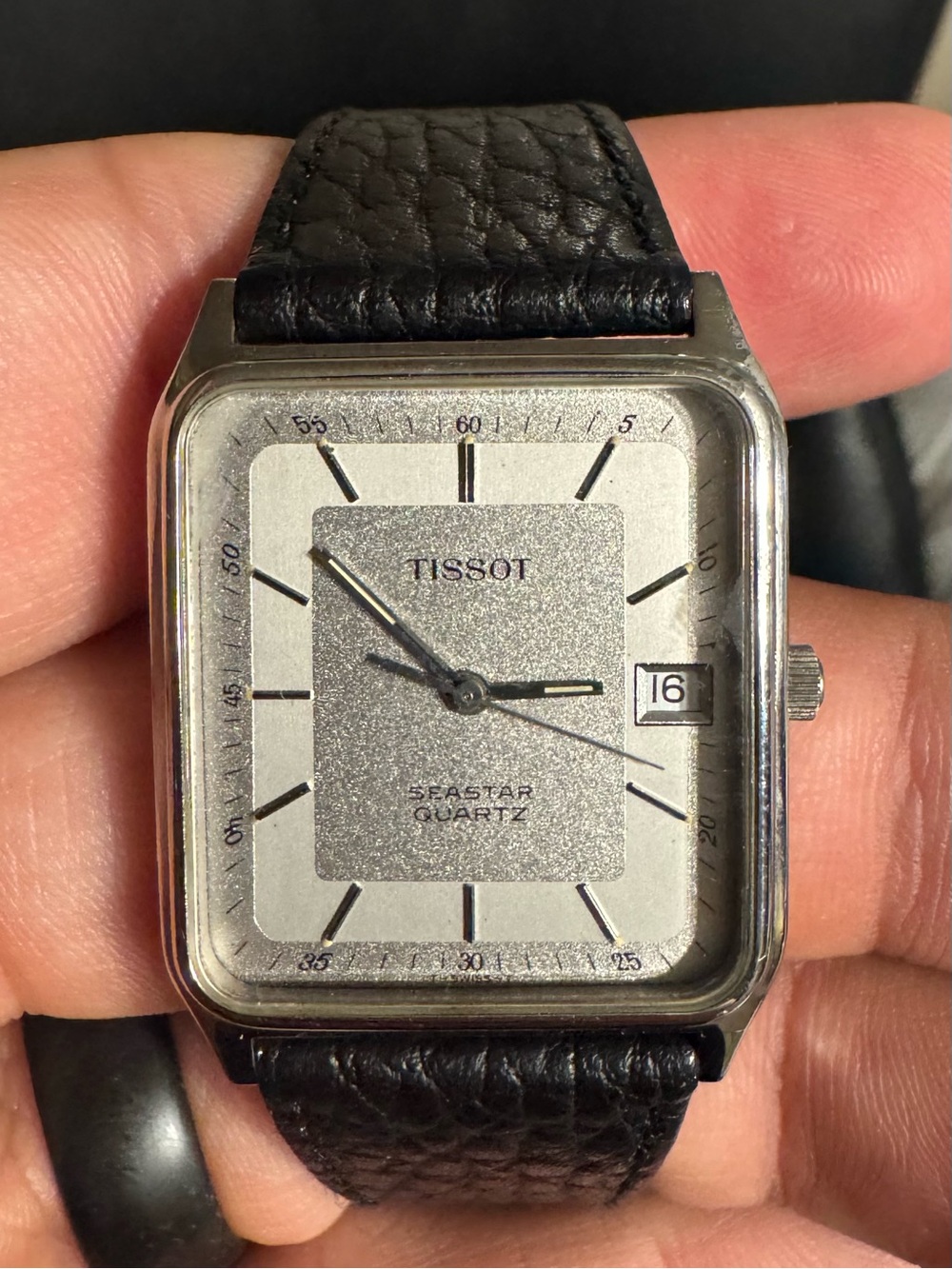 Vintage Tissot Seastar Quartz Watch with Black Leather Strap